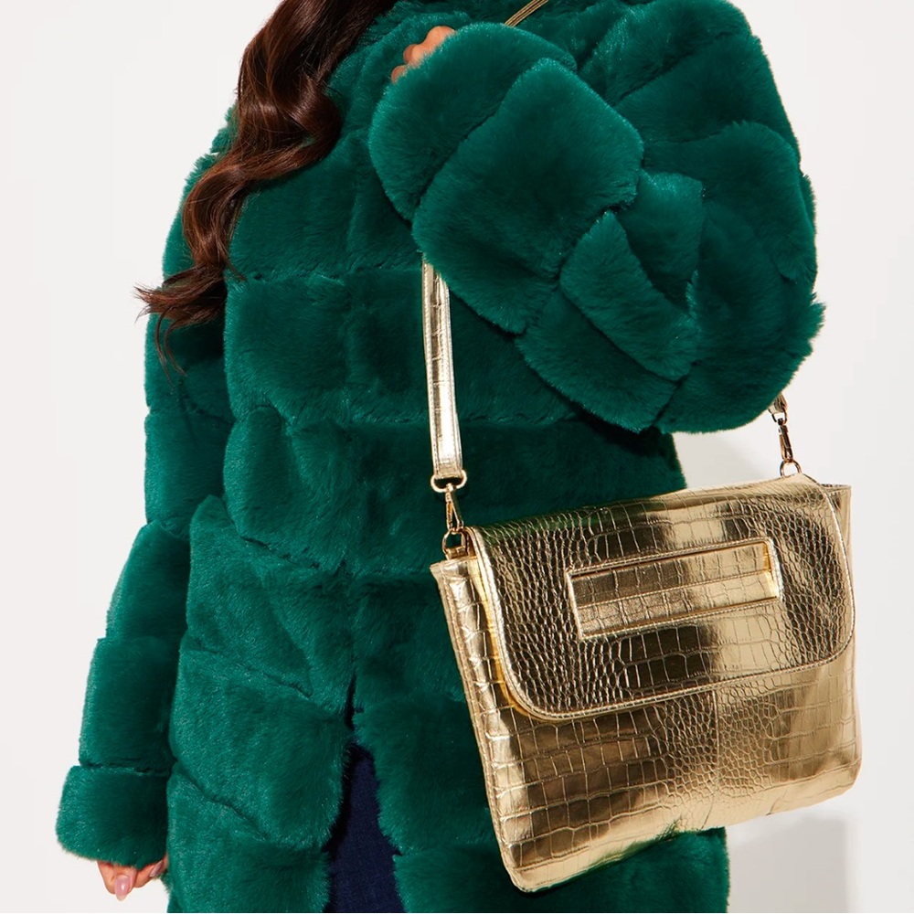 Brand New Big Gold Clutch with Strap